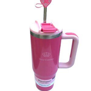 Juicy Couture 32 oz Hot/Cold Beverage Tumbler Handle Pink S Steel Insulated NEW